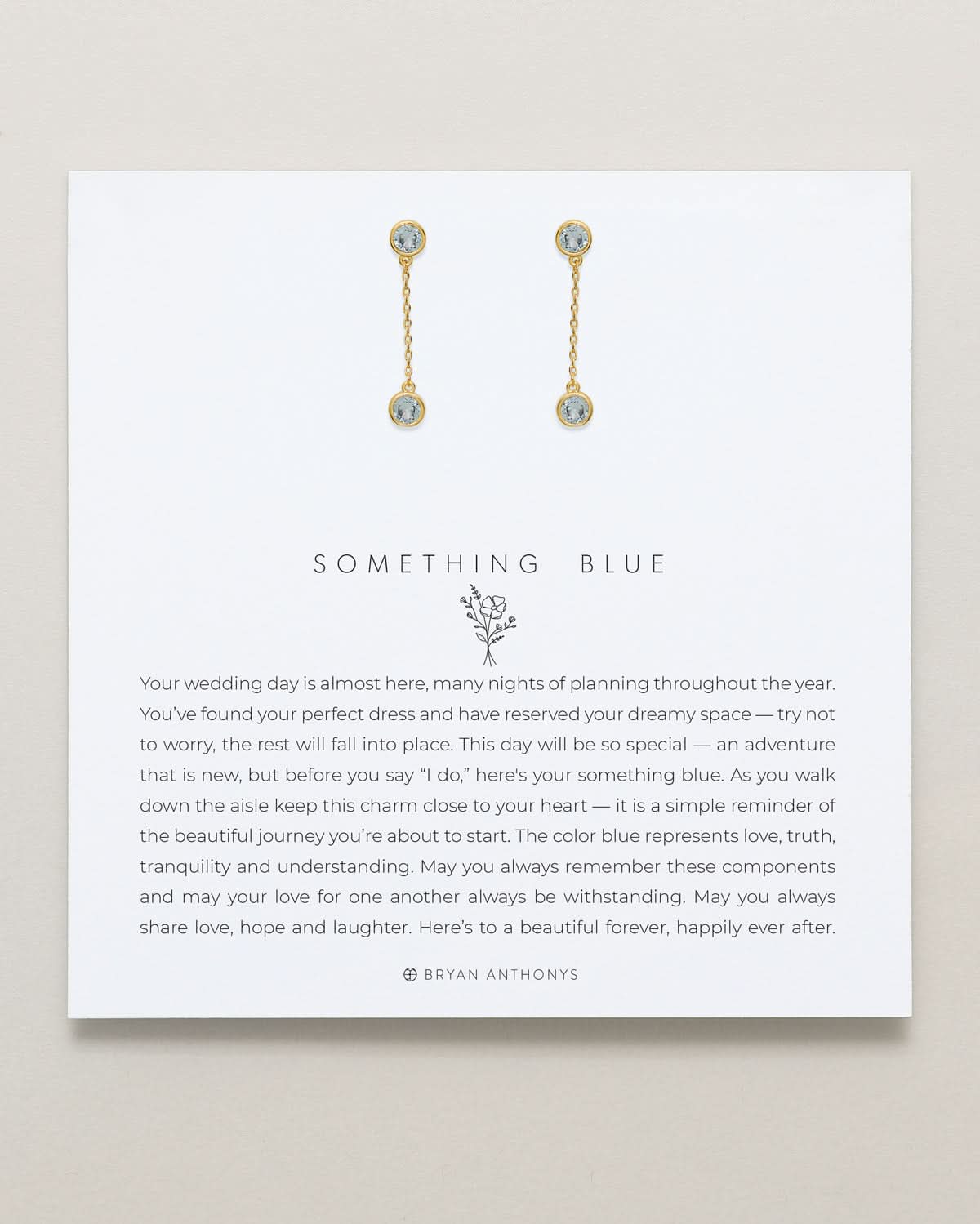 Bryan Anthonys Something Blue Drop Gold Earrings On Card