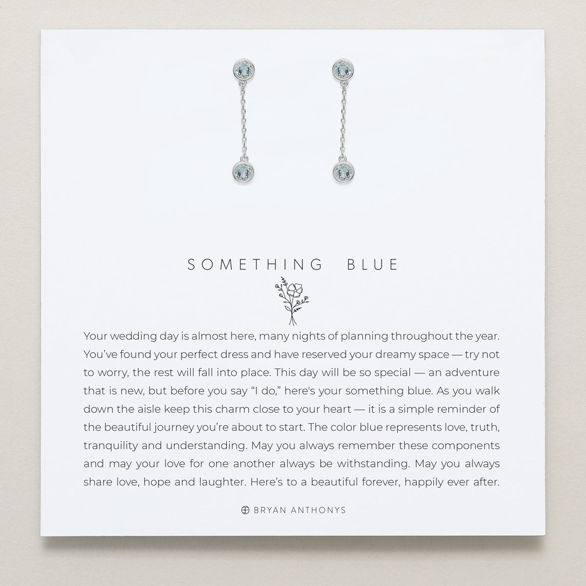 Bryan Anthonys Something Blue Drop Silver Earrings On Card