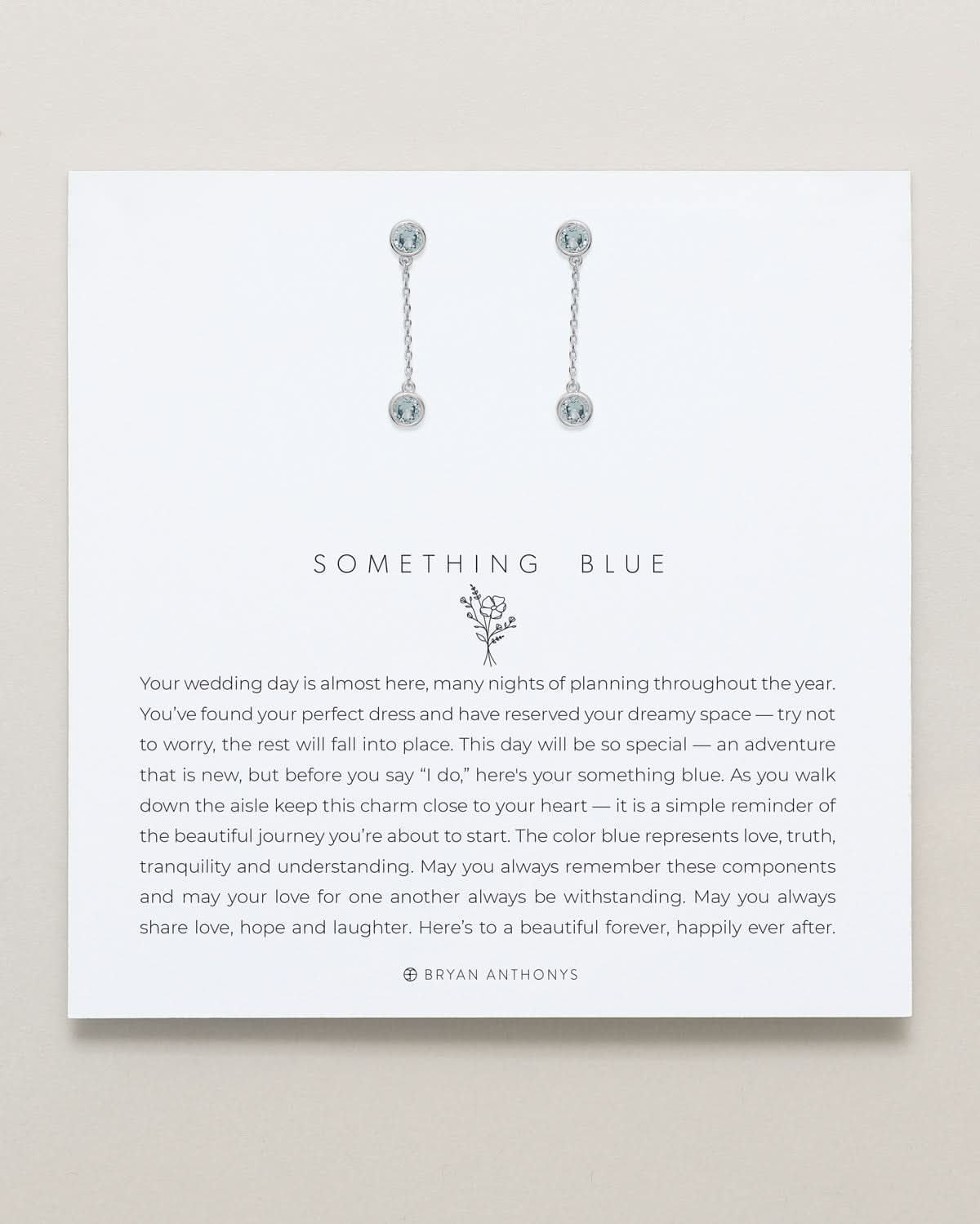 Bryan Anthonys Something Blue Drop Silver Earrings On Card
