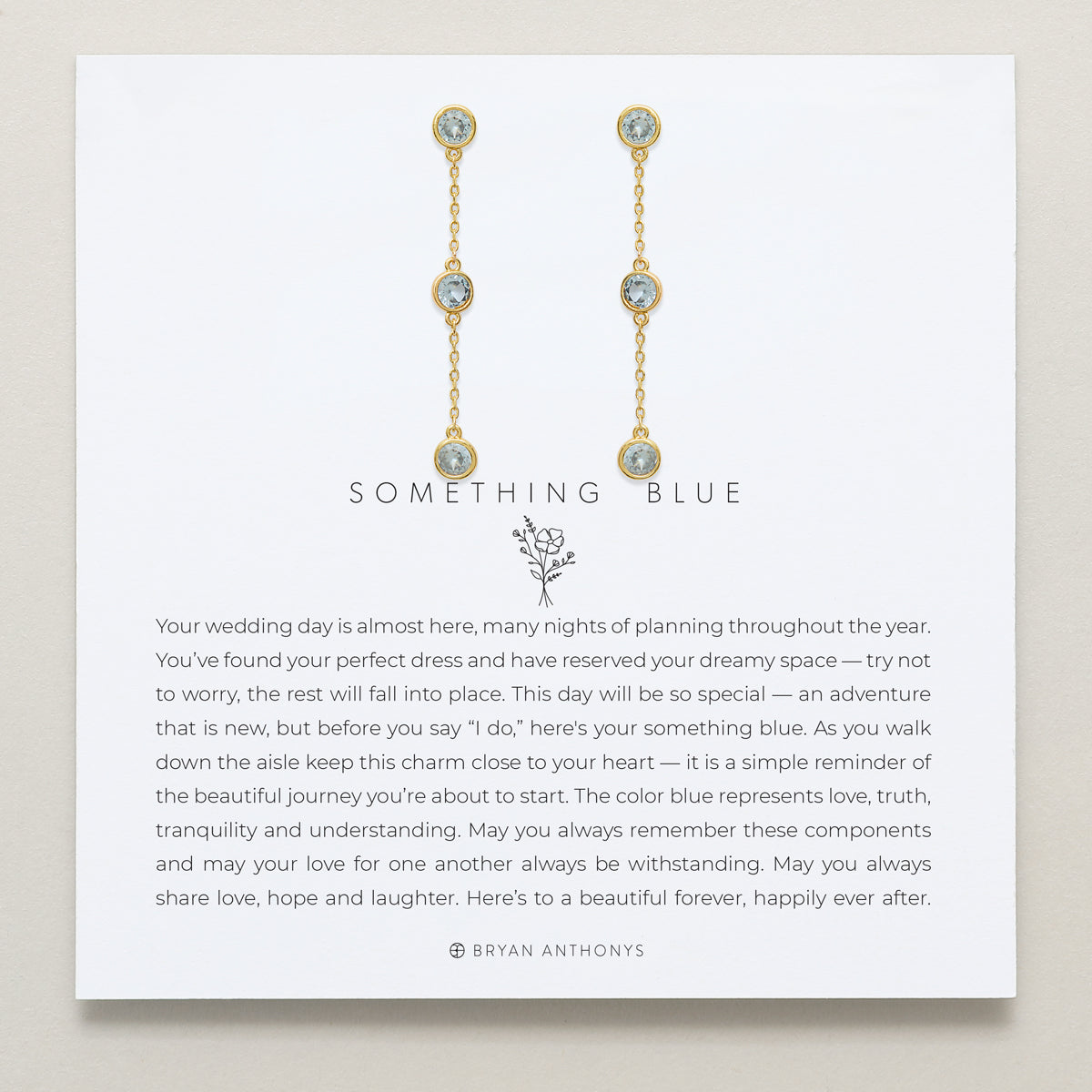 Bryan Anthonys Something Blue Linear Gold Earrings On Card