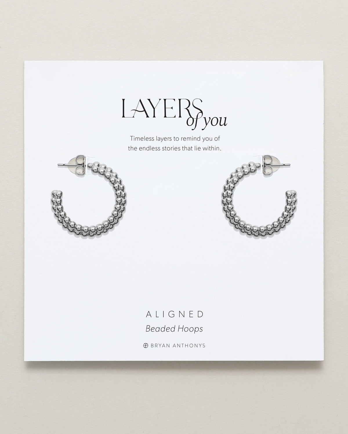 Bryan Anthonys Layers of You Silver Aligned Beaded Hoops On Card
