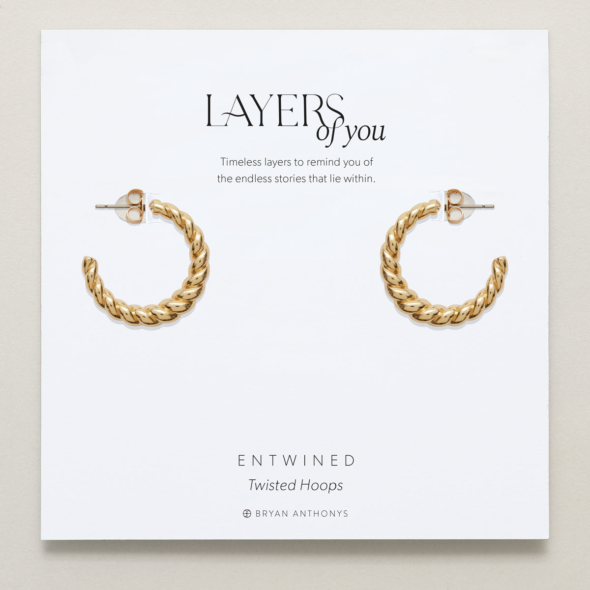 Bryan Anthonys Layers of You Gold Entwined Twisted Hoops On Card