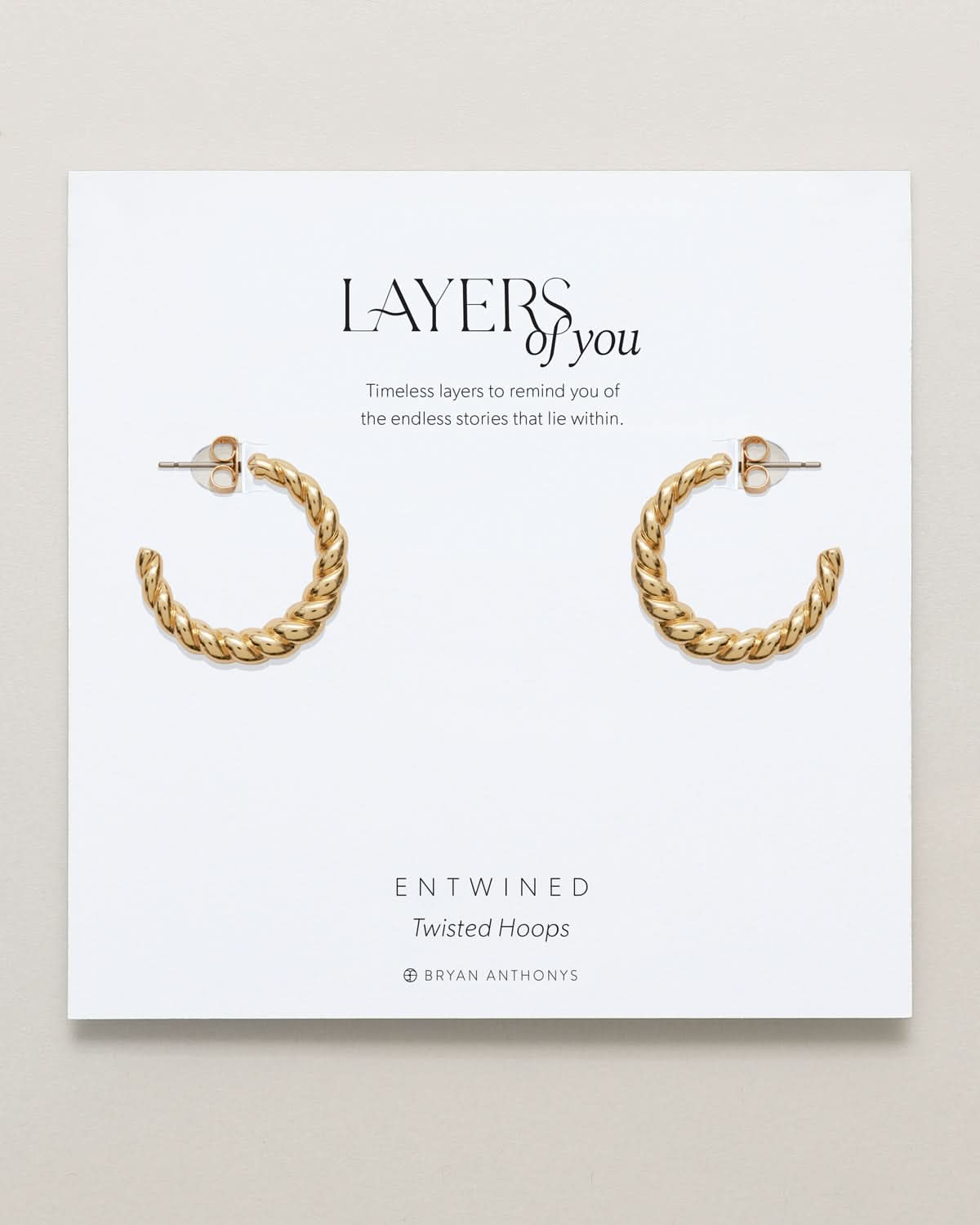 Bryan Anthonys Layers of You Gold Entwined Twisted Hoops On Card