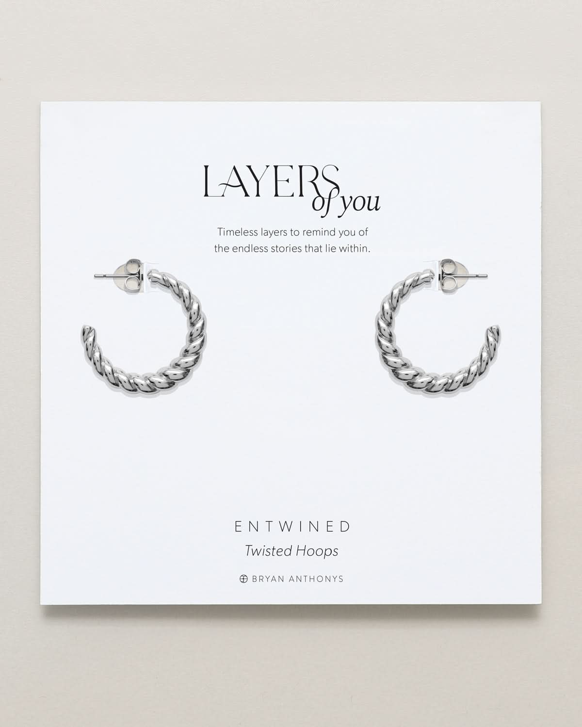 Bryan Anthonys Layers of You Silver Entwined Twisted Hoops On Card