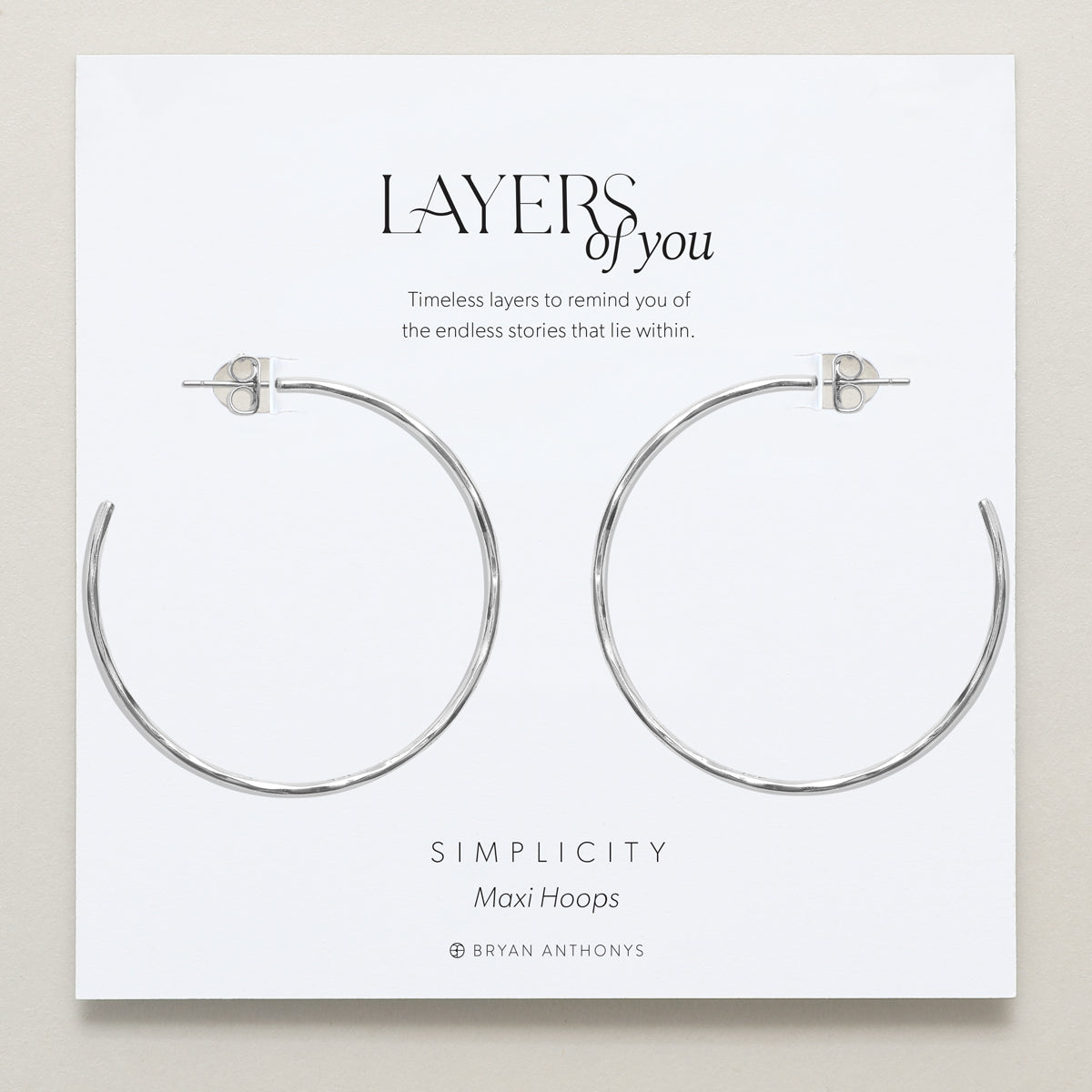 Bryan Anthonys Layers of You Silver Simplicity Maxi Hoops On Card