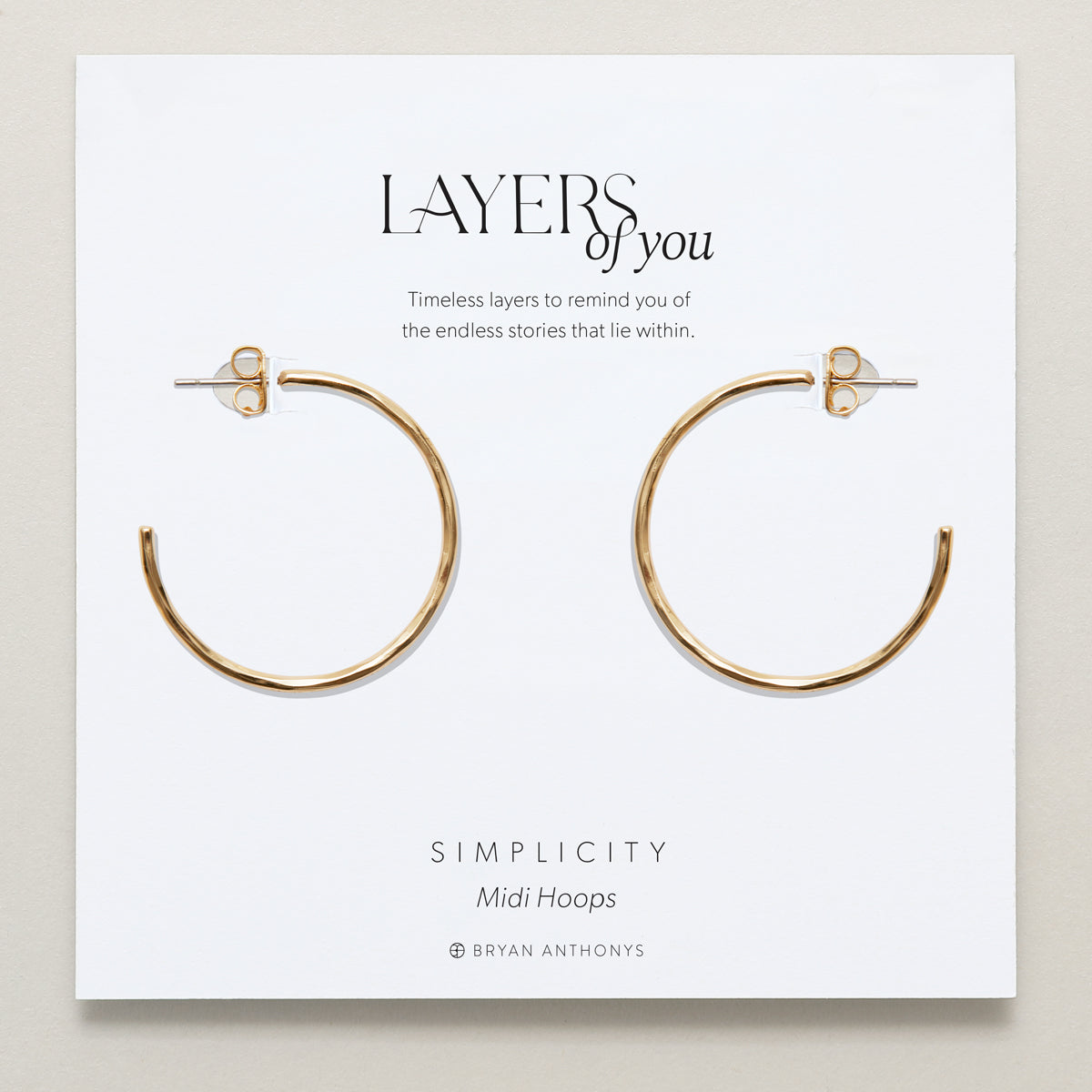 Bryan Anthonys Layers of You Gold Simplicity Midi Hoops On Card