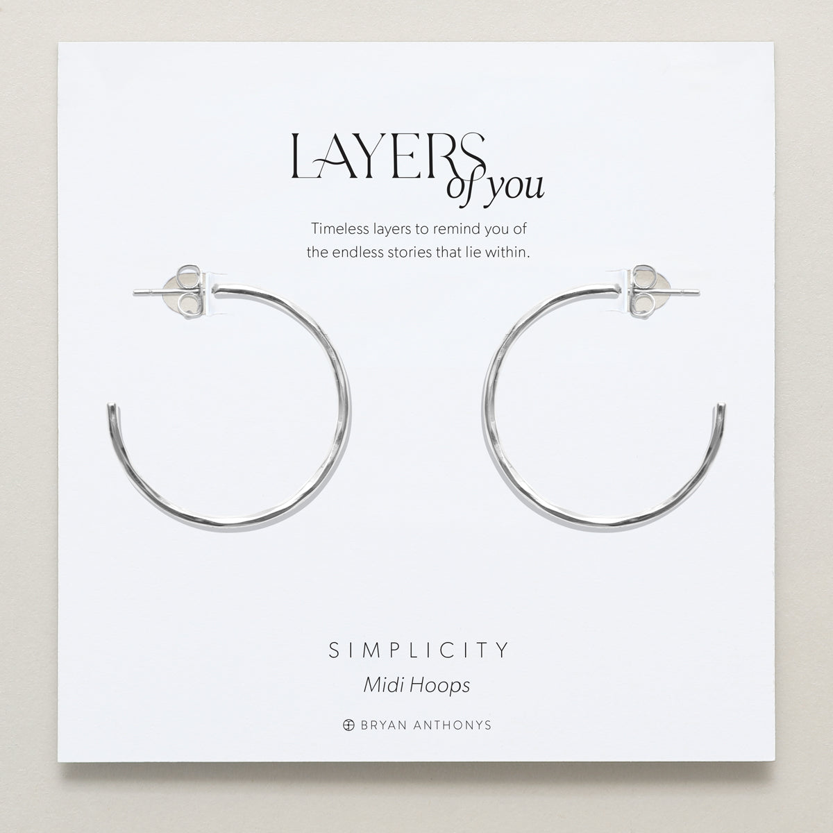 Bryan Anthonys Layers of You Silver Simplicity Midi Hoops On Card