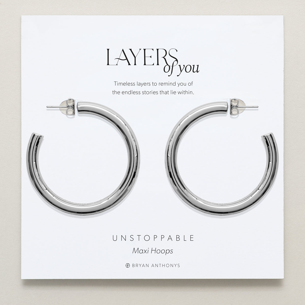 Bryan Anthonys Layers of You Silver Unstoppable Maxi Hoops On Card
