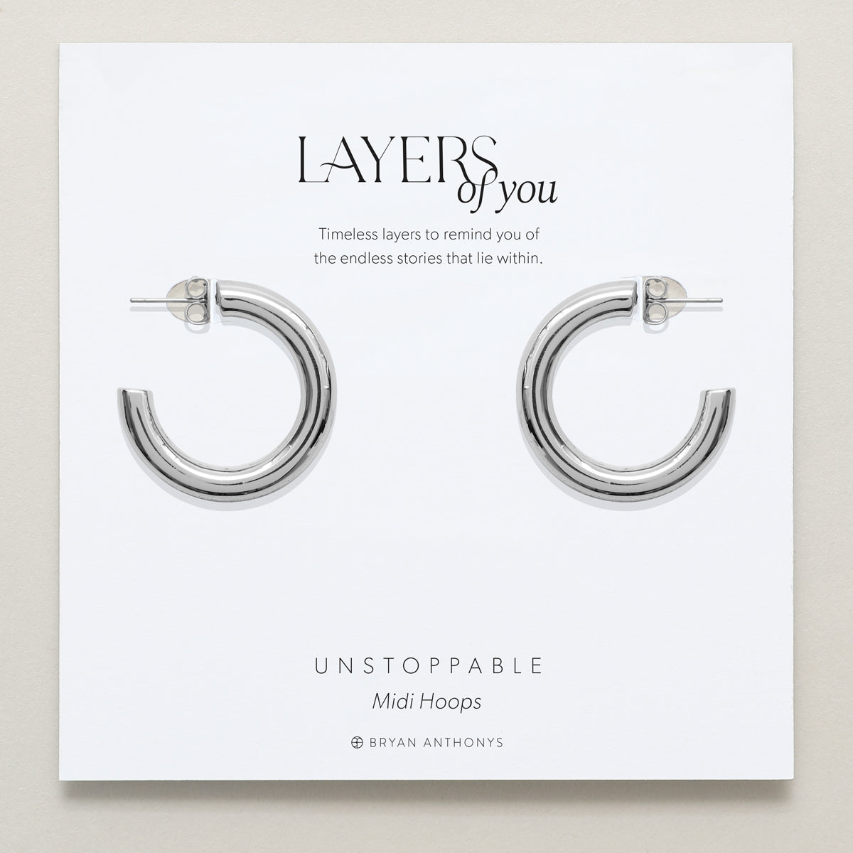 Bryan Anthonys Layers of You Silver Unstoppable Midi Hoops On Card