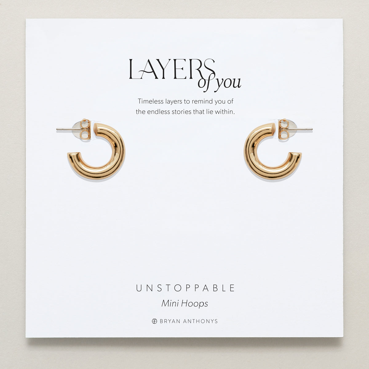 Bryan Anthonys Layers of You Gold Unstoppable Mini Hoops On Card