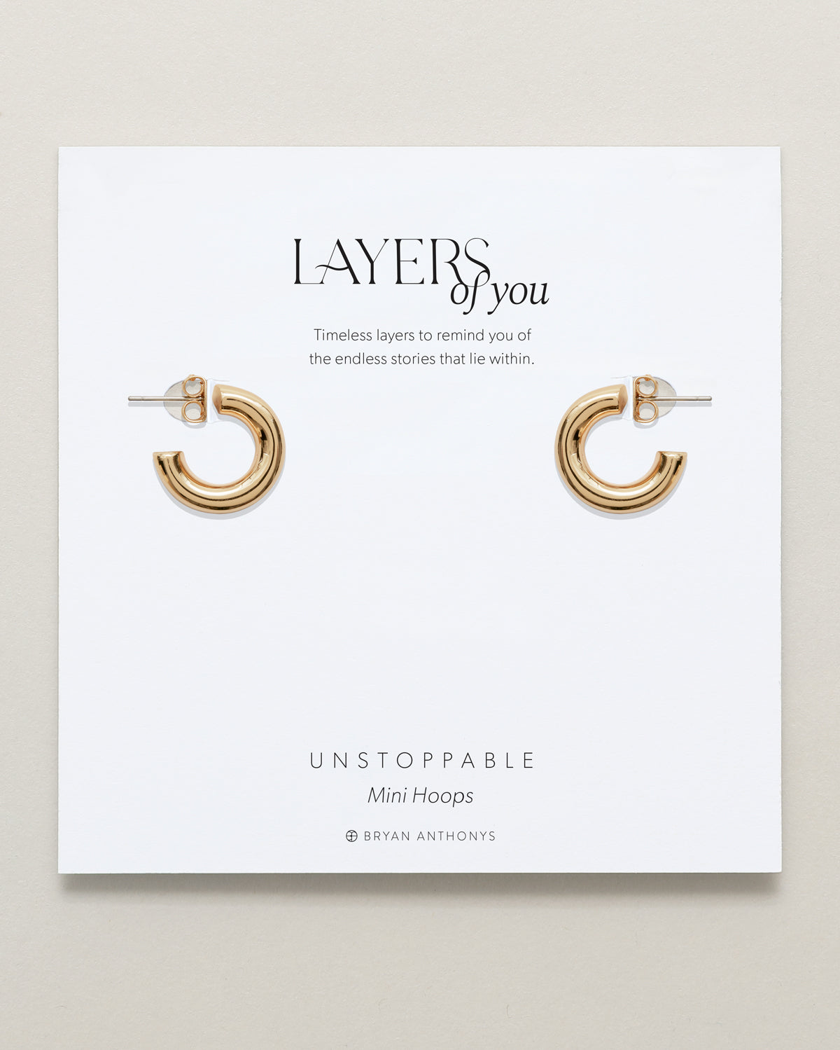 Bryan Anthonys Layers of You Gold Unstoppable Mini Hoops On Card
