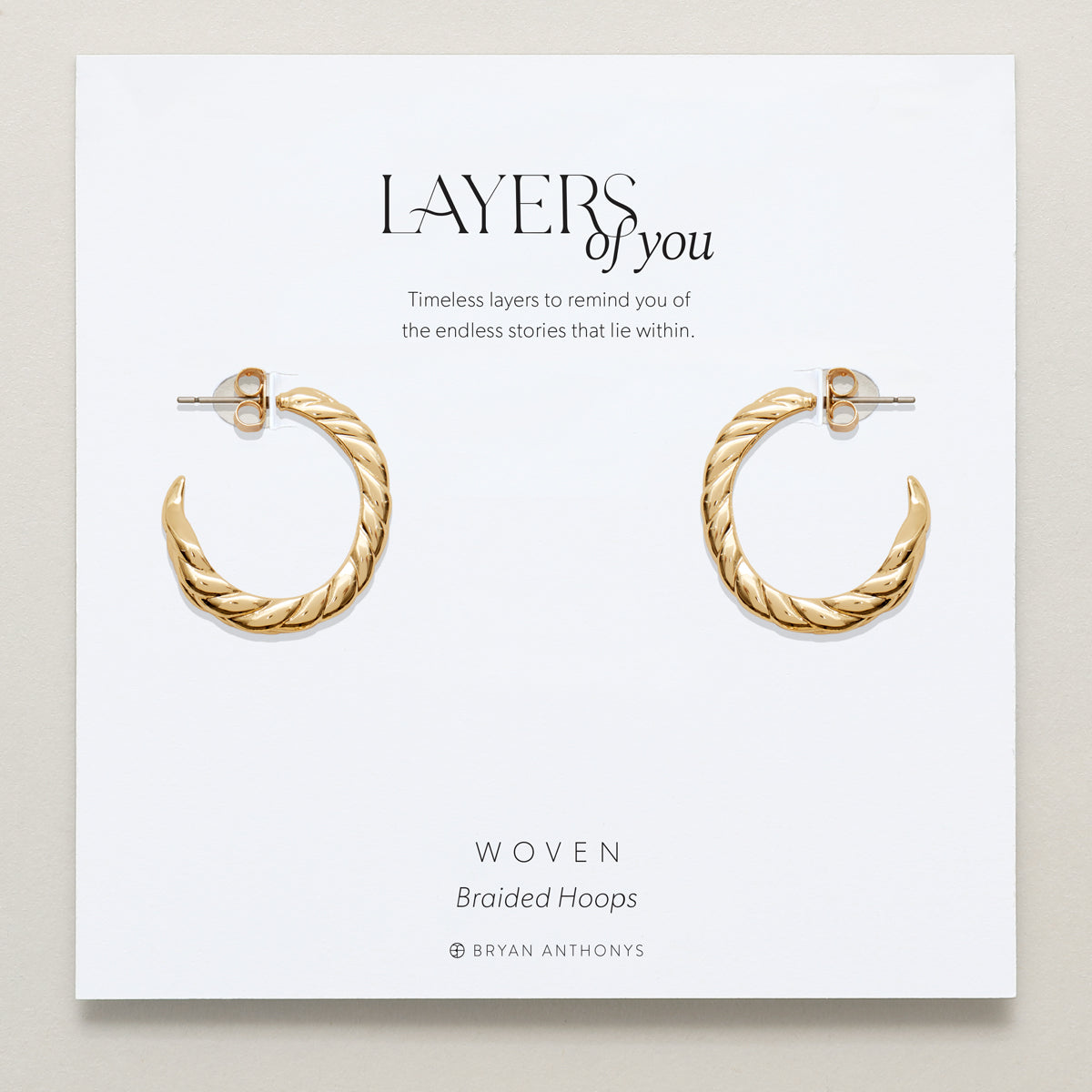 Bryan Anthonys Layers of You Gold Woven Braided Hoops On Card