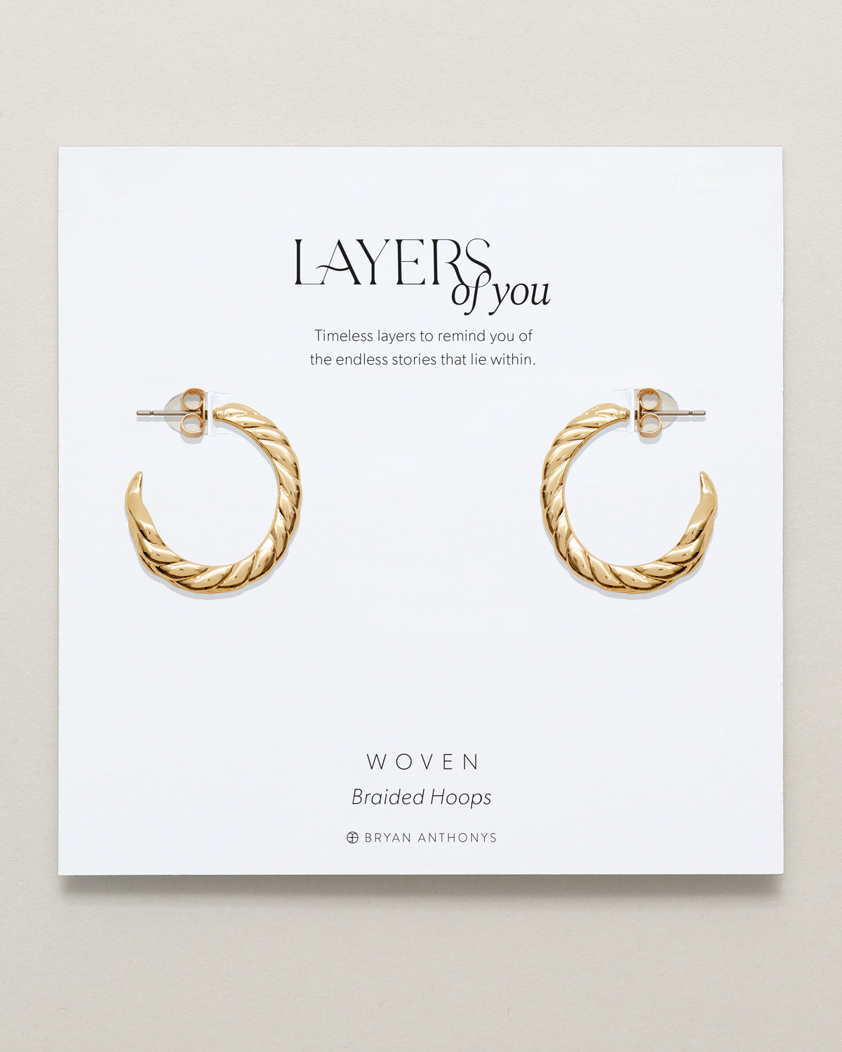 Bryan Anthonys Layers of You Gold Woven Braided Hoops On Card
