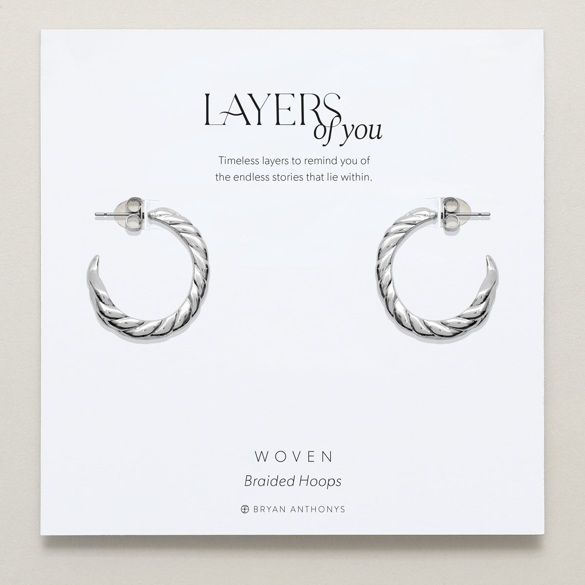 Bryan Anthonys Layers of You Silver Woven Braided Hoops On Card