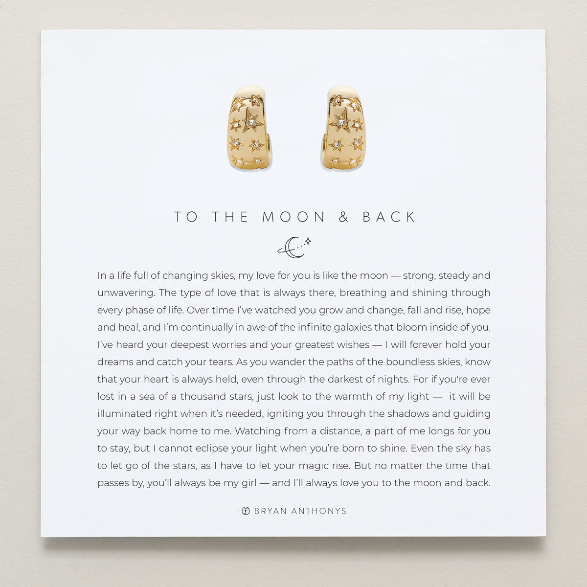 Bryan Anthonys To The Moon And Back Gold Hoop Earrings On Card
