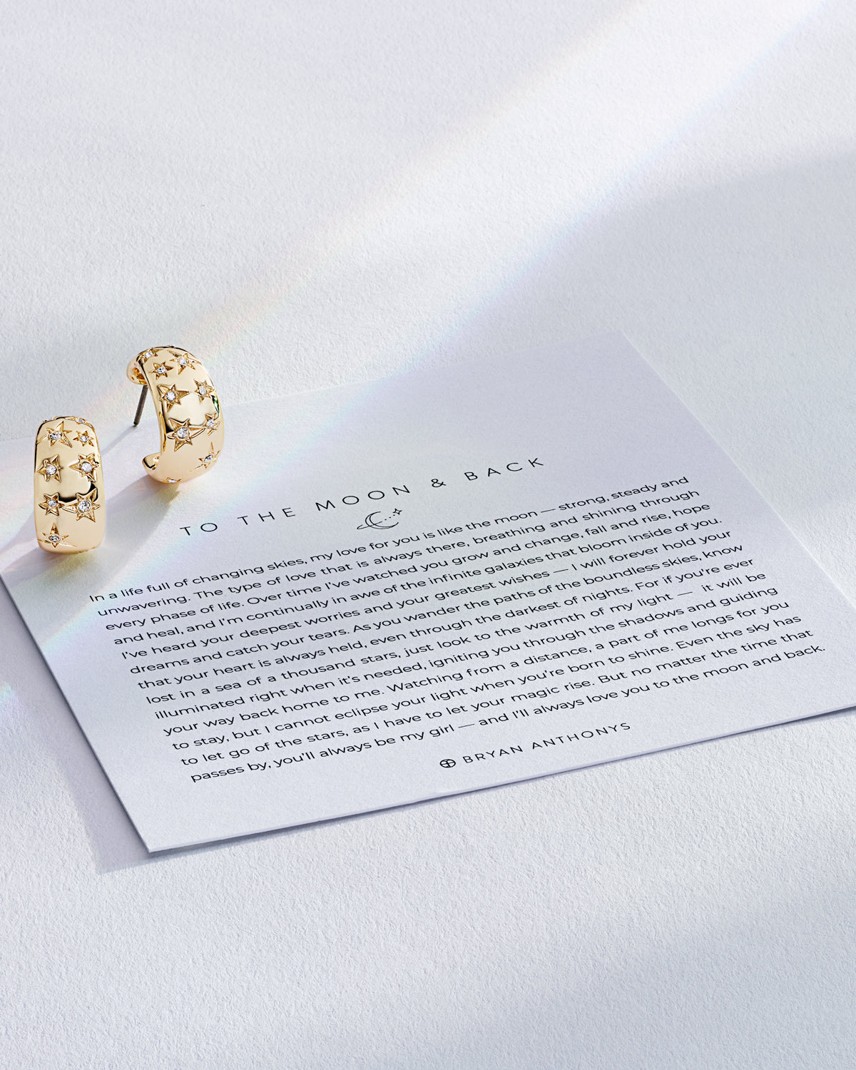 Bryan Anthonys To The Moon And Back Gold Hoop Earrings On Card Dynamic