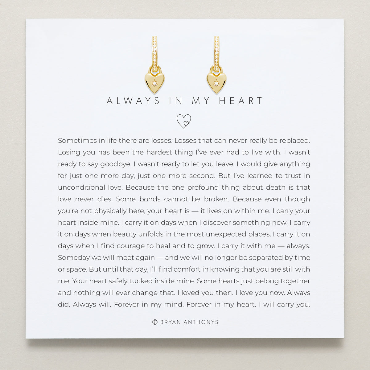 Bryan Anthonys Always In My Heart Gold Huggie Earring On Card