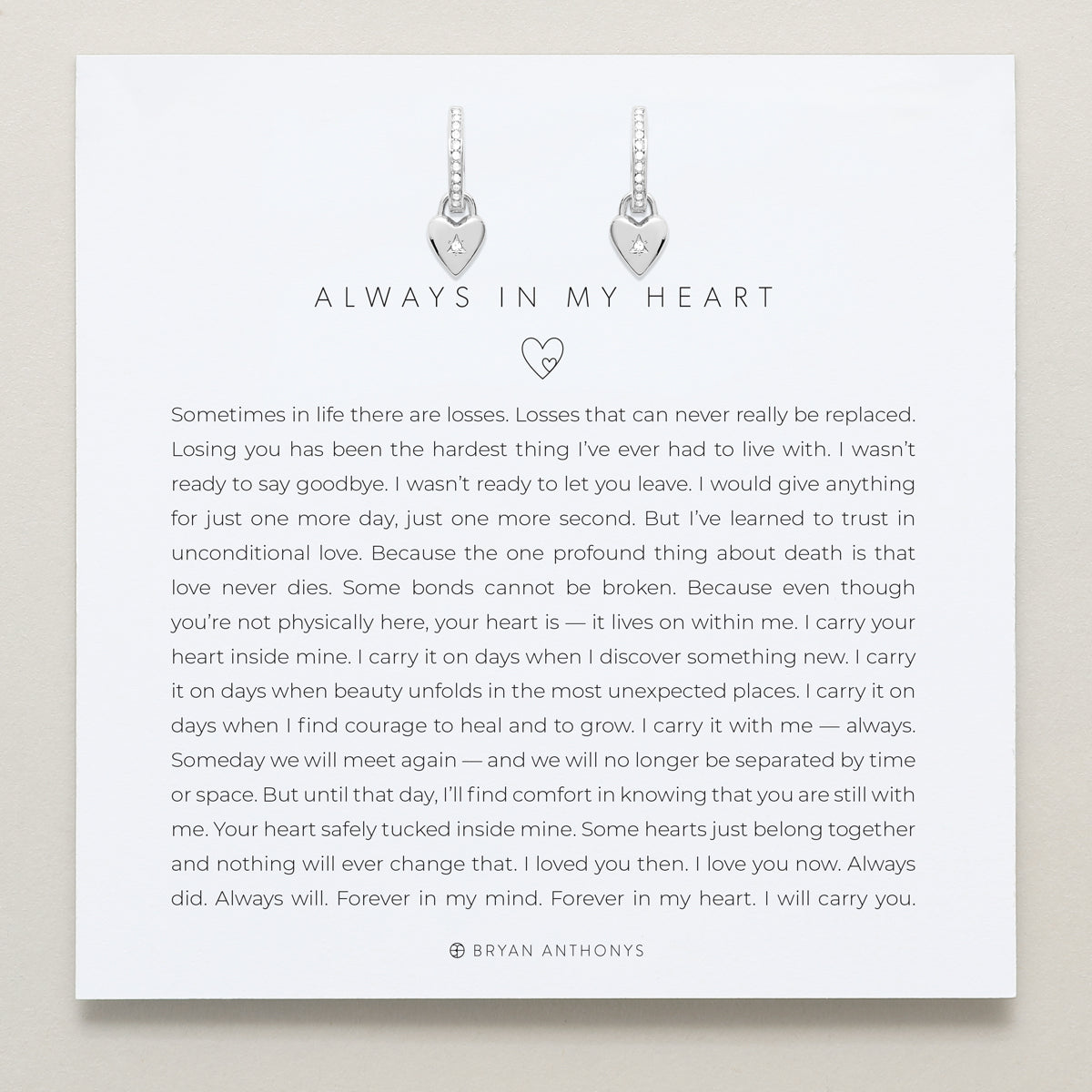 Bryan Anthonys Always In My Heart Silver Huggie Earring On Card