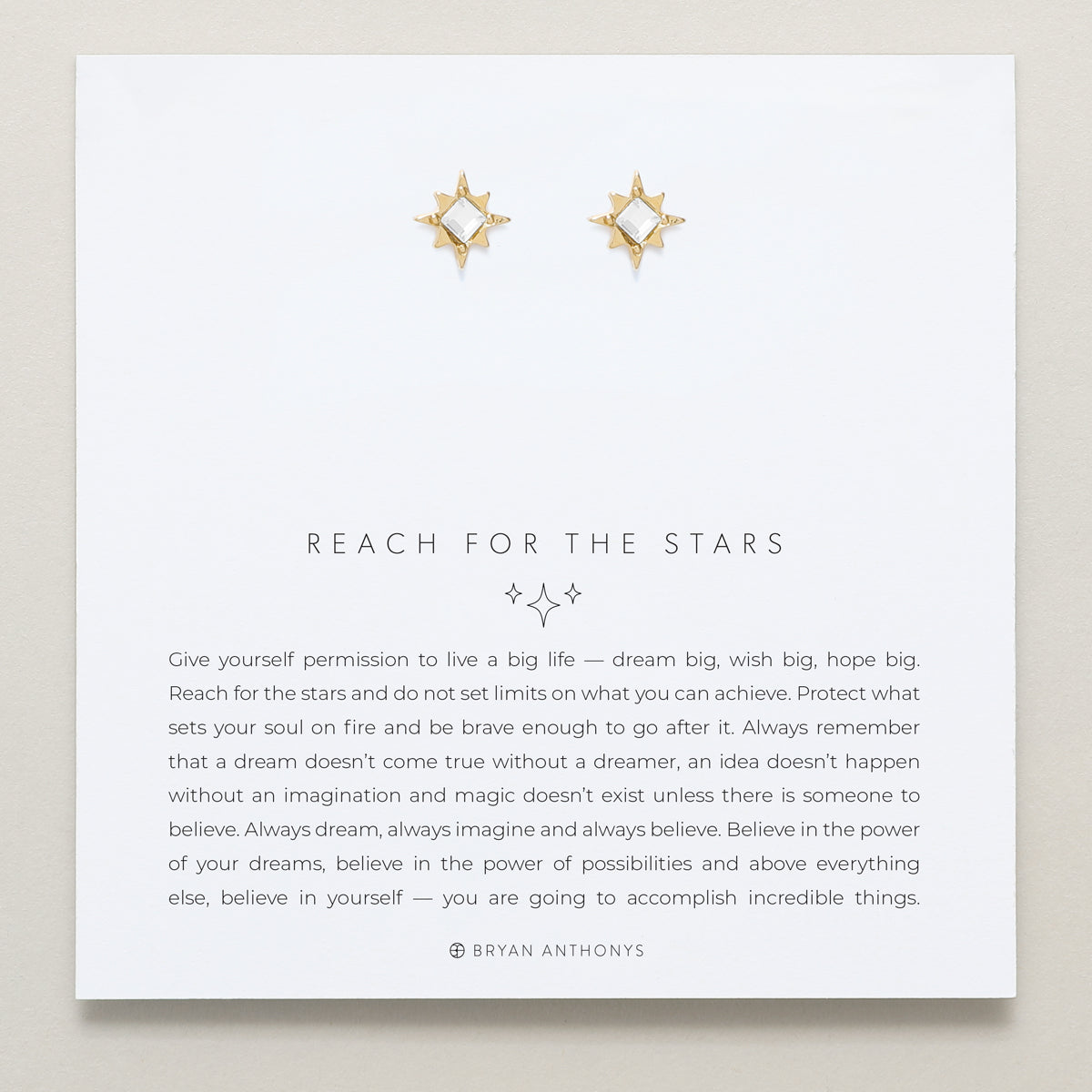 Bryan Anthonys Reach For The Stars Gold Earrings With Crystals On Card