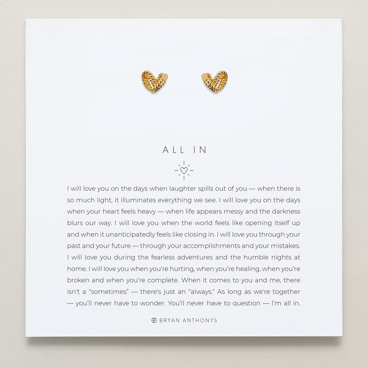 Bryan Anthonys All In Gold Stud Earring On Card 