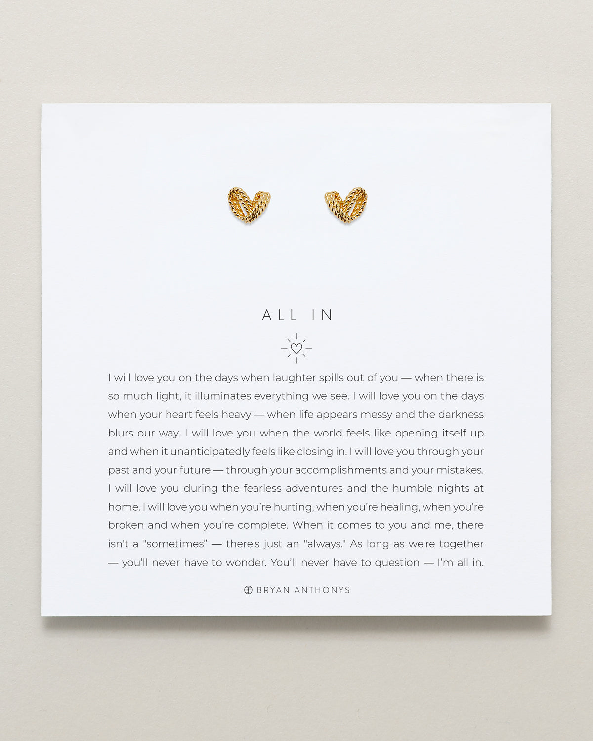 Bryan Anthonys All In Gold Stud Earring On Card 