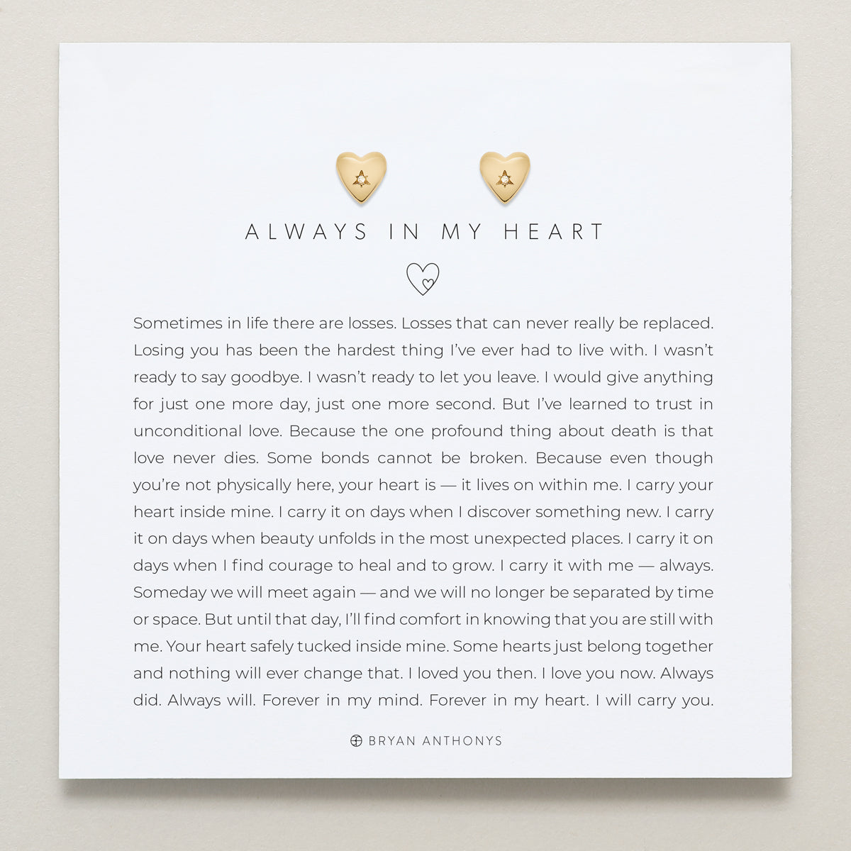 Bryan Anthonys Always In My Heart Gold Stud Earring On Card