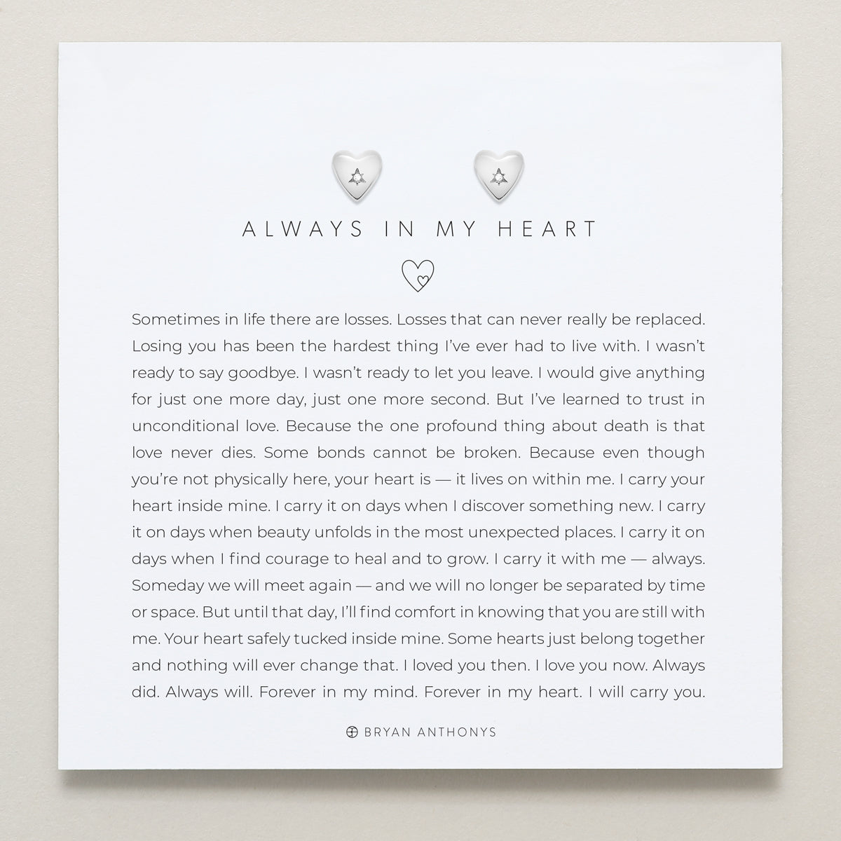 Bryan Anthonys Always In My Heart Silver Stud Earring On Card
