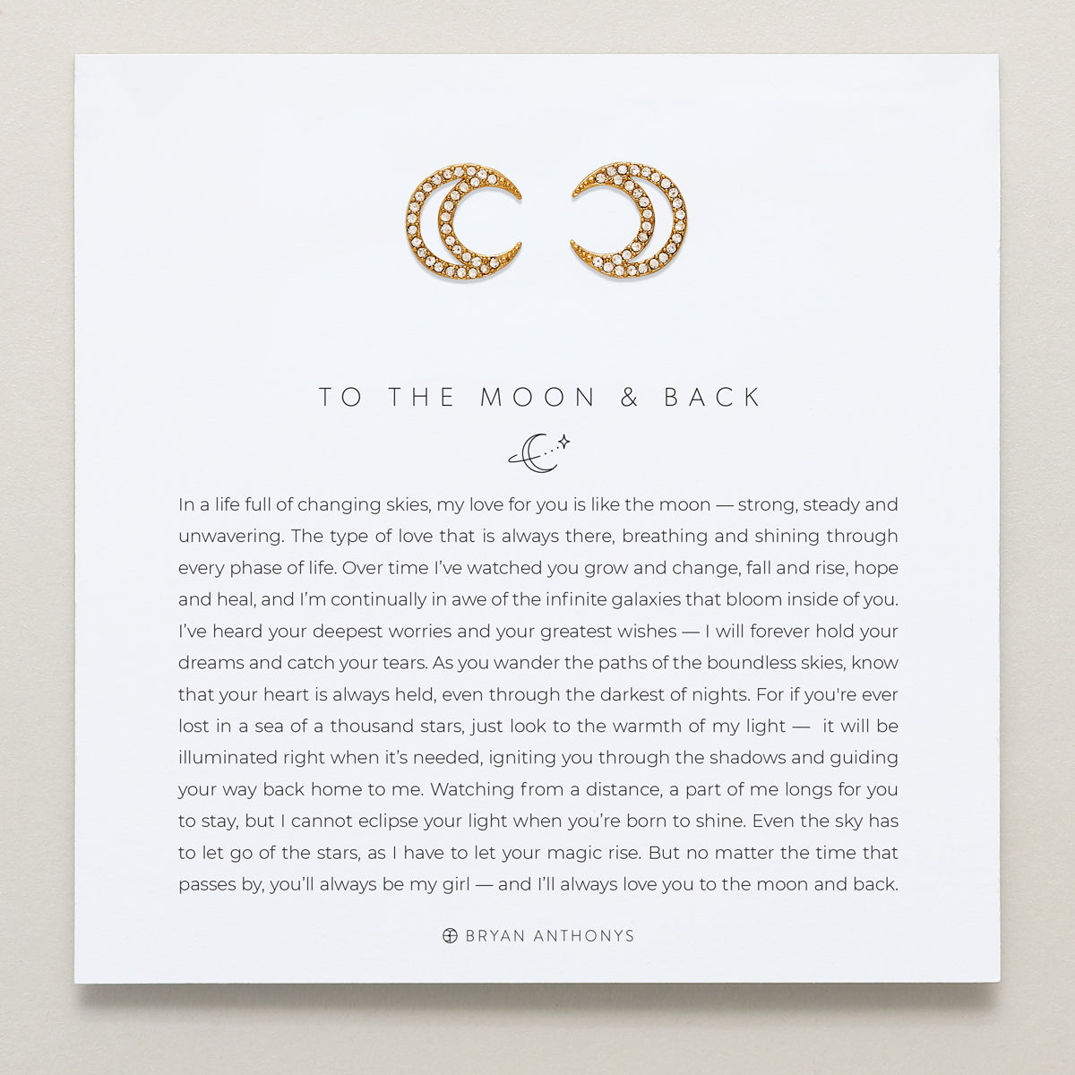 Bryan Anthonys To The Moon And Back Gold Stud Earrings On Card