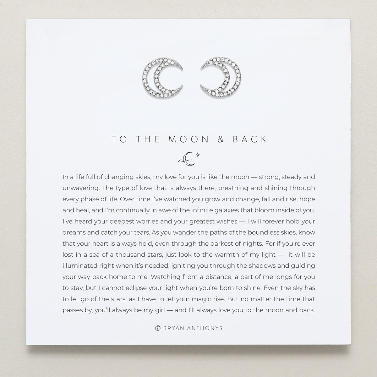 To the Moon and Back Stud Earrings on card