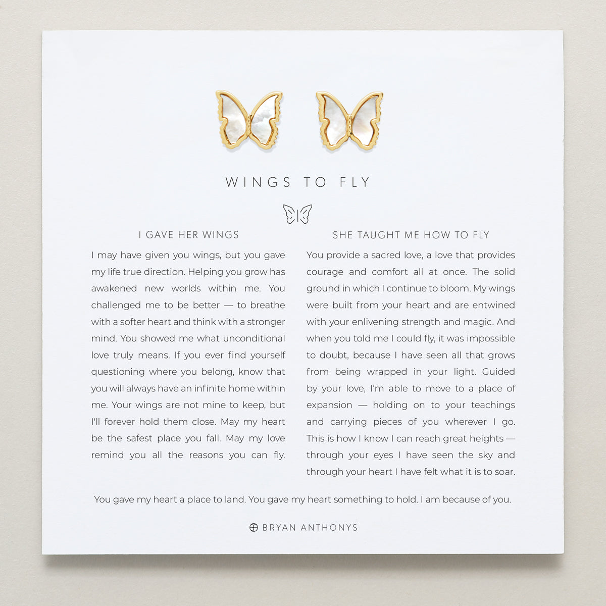 Bryan Anthonys Wings To Fly Gold Stud Earrings On Card