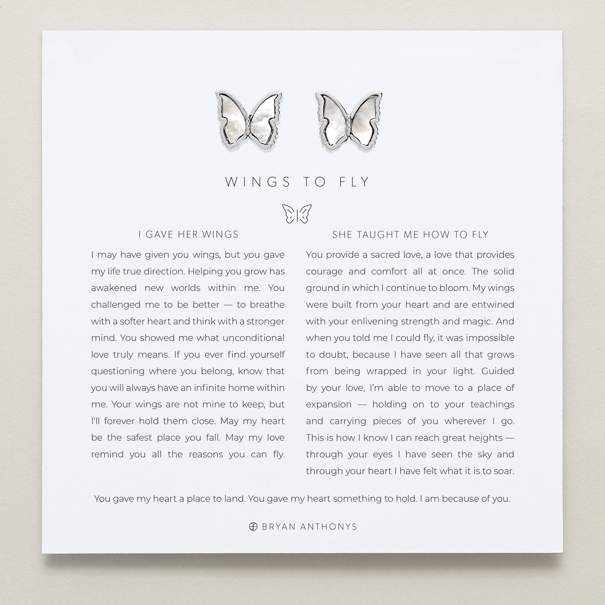 Bryan Anthonys Wings To Fly Silver Stud Earrings On Card