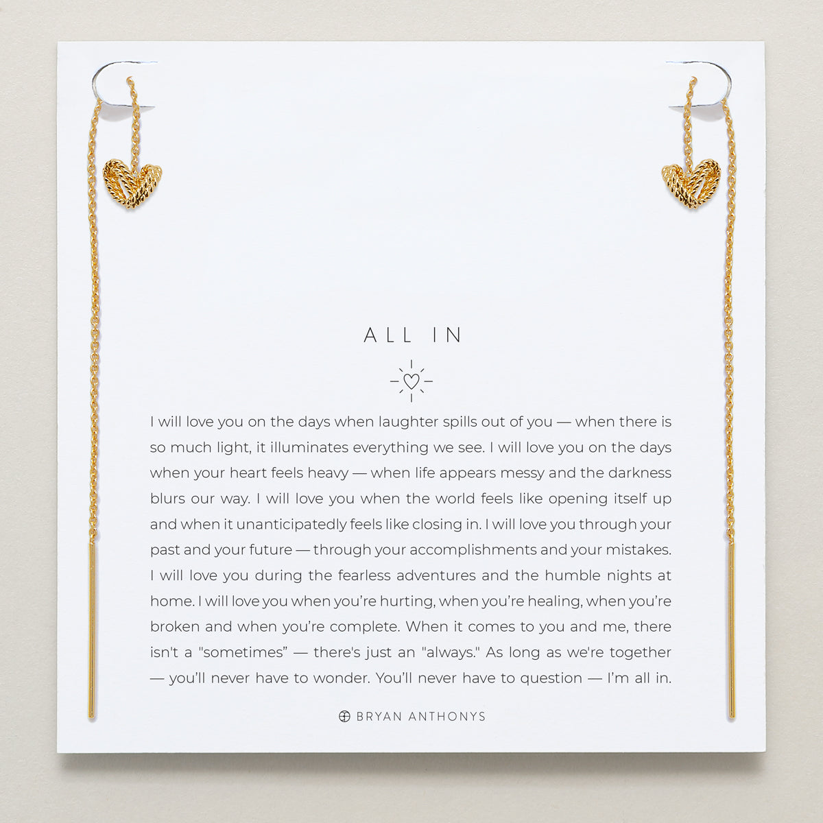 Bryan Anthonys All In Gold Threader Earring On Card