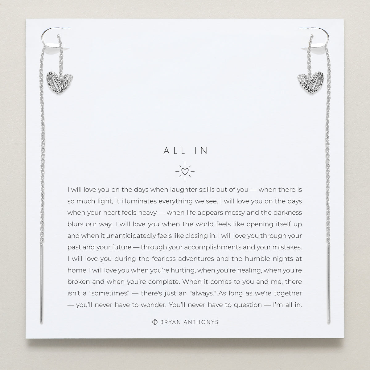 Bryan Anthonys All In Silver Threader Earring On Card