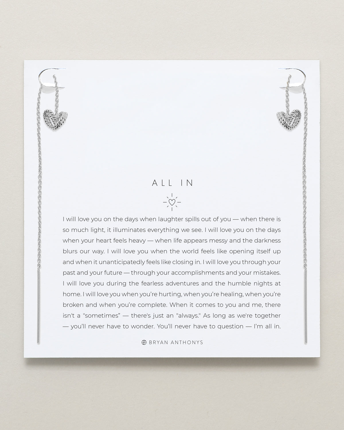 Bryan Anthonys All In Silver Threader Earring On Card