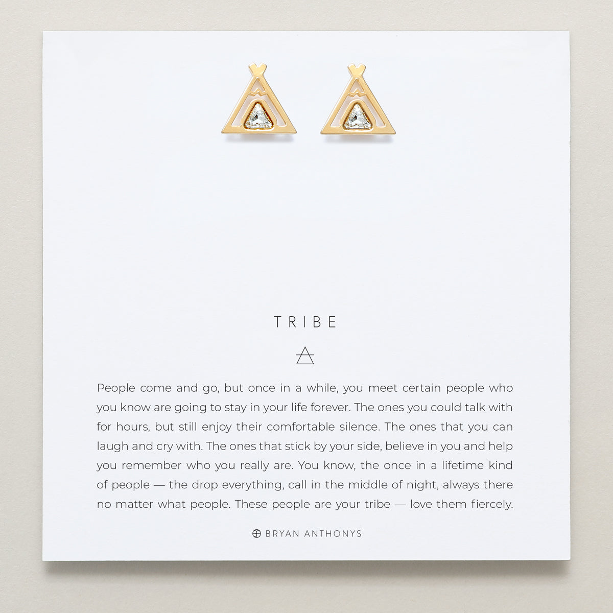 Bryan Anthonys Tribe Gold Earrings With Crystals On Card