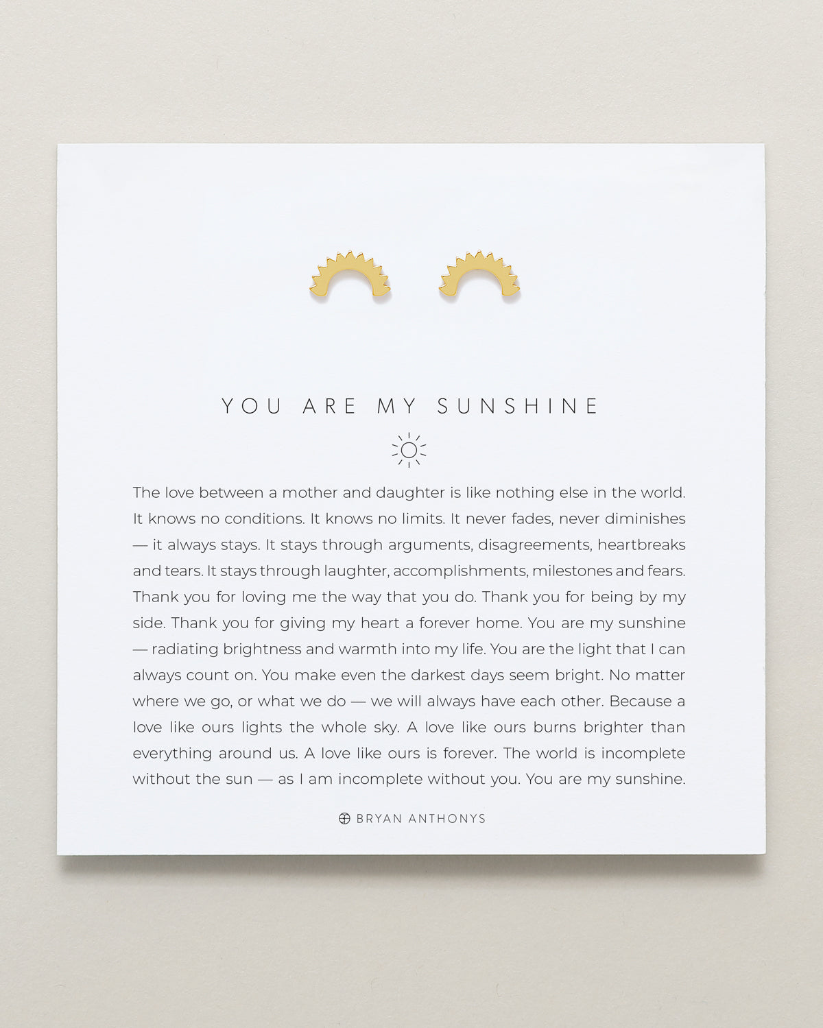 Bryan Anthonys You Are My Sunshine Gold Stud Earring On Card