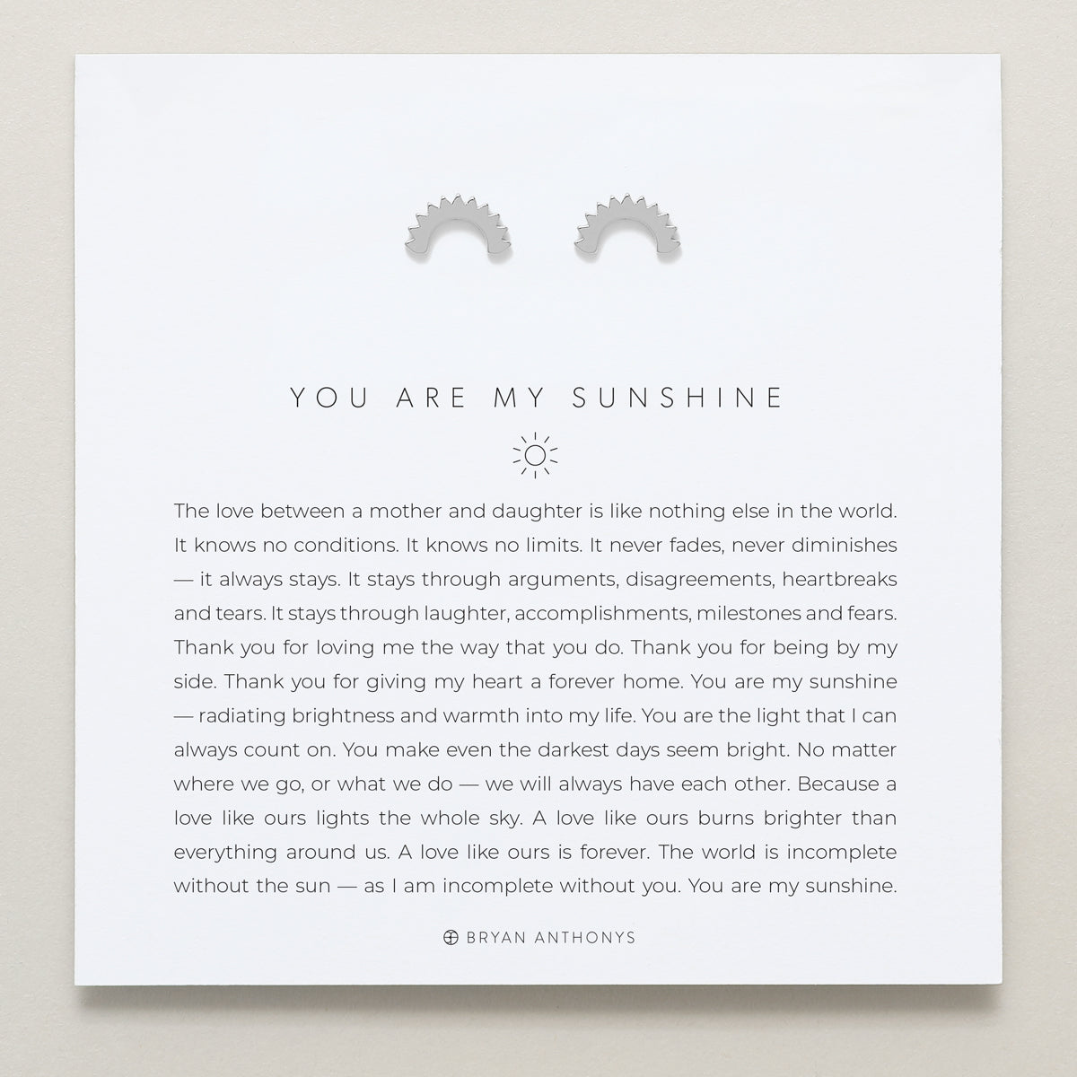 Bryan Anthonys You Are My Sunshine Silver Stud Earring On Card