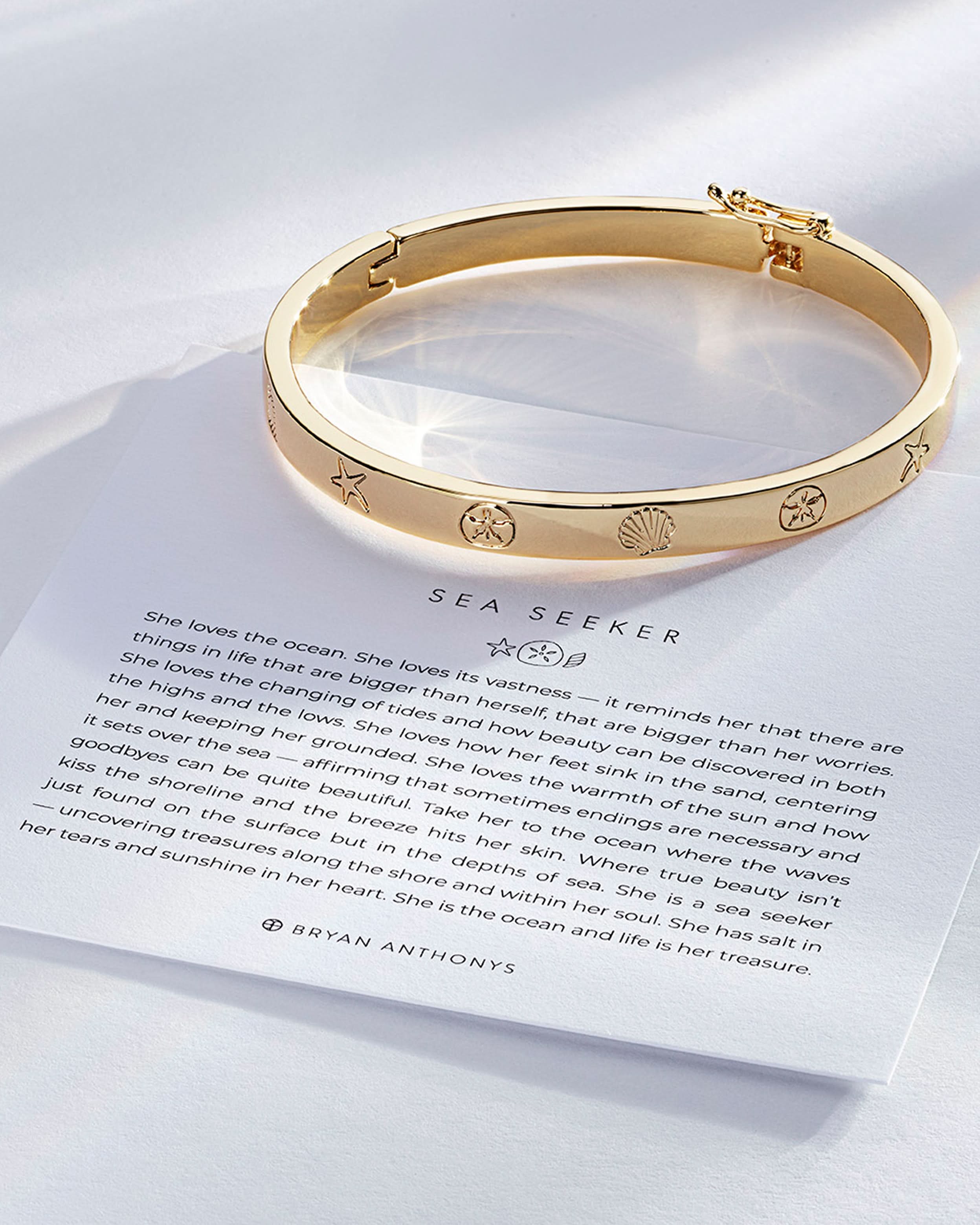 Sea Seeker Hinged Bracelet in 14k gold on card