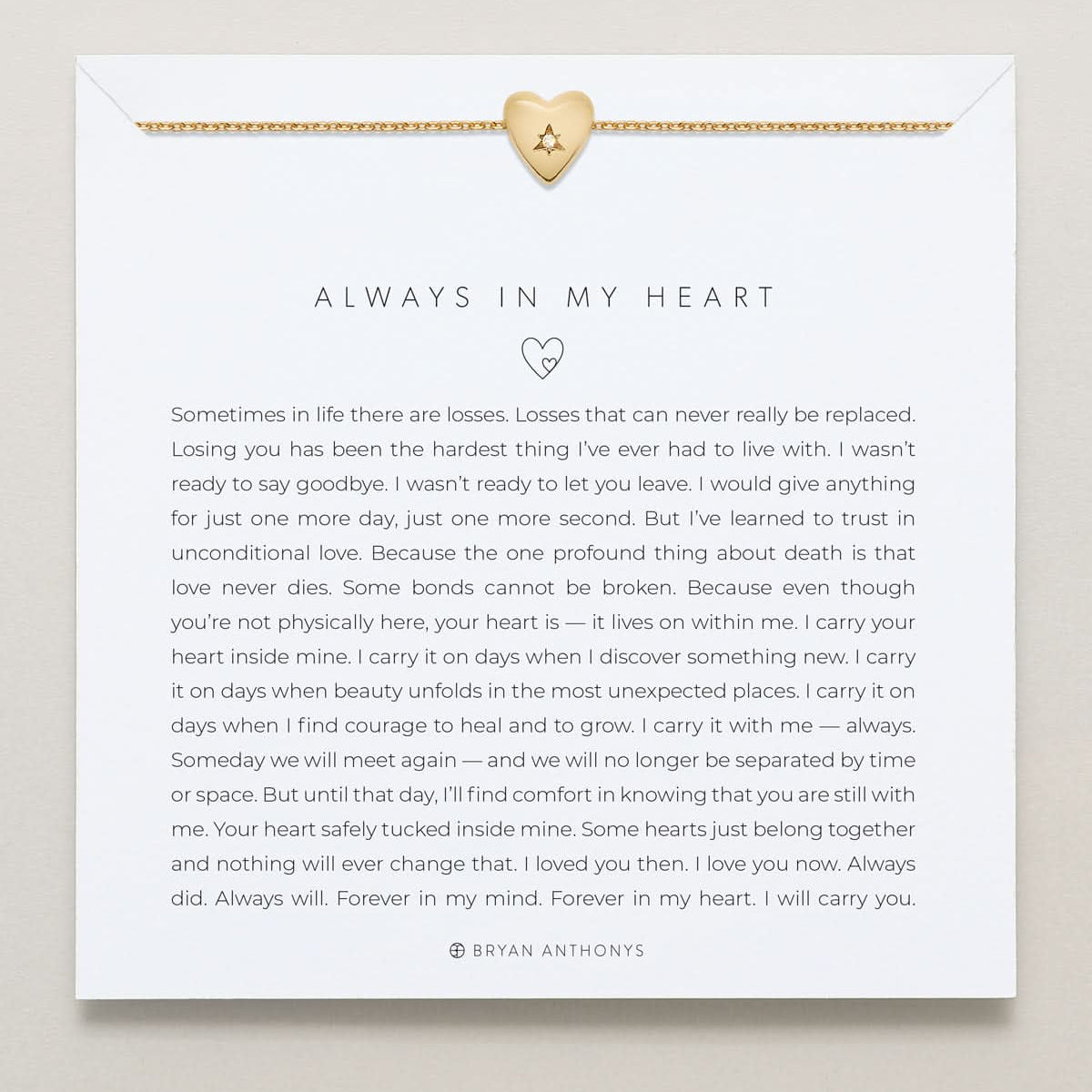 Bryan Anthonys Always In My Heart Gold icon Necklace On Card