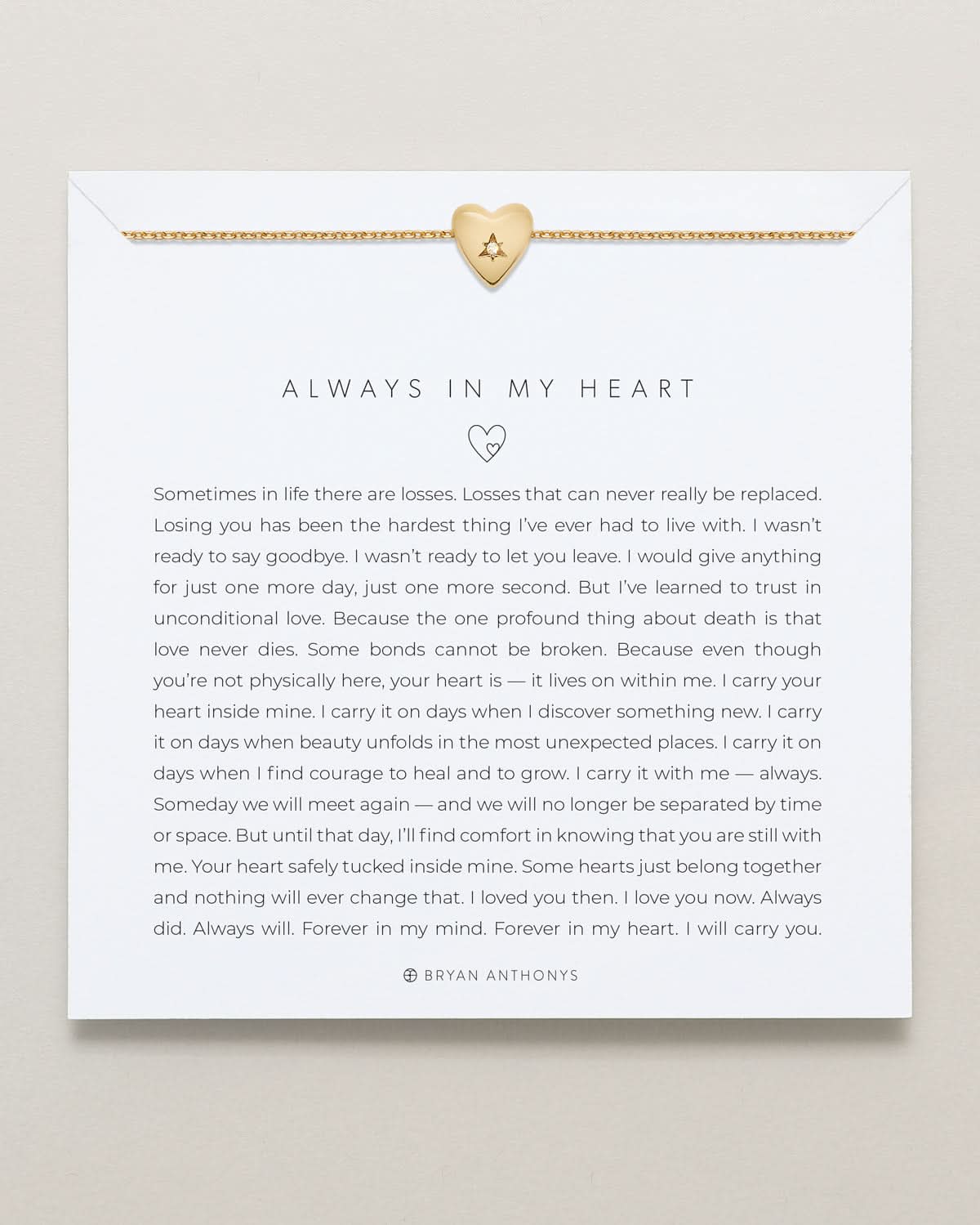 Bryan Anthonys Always In My Heart Gold icon Necklace On Card