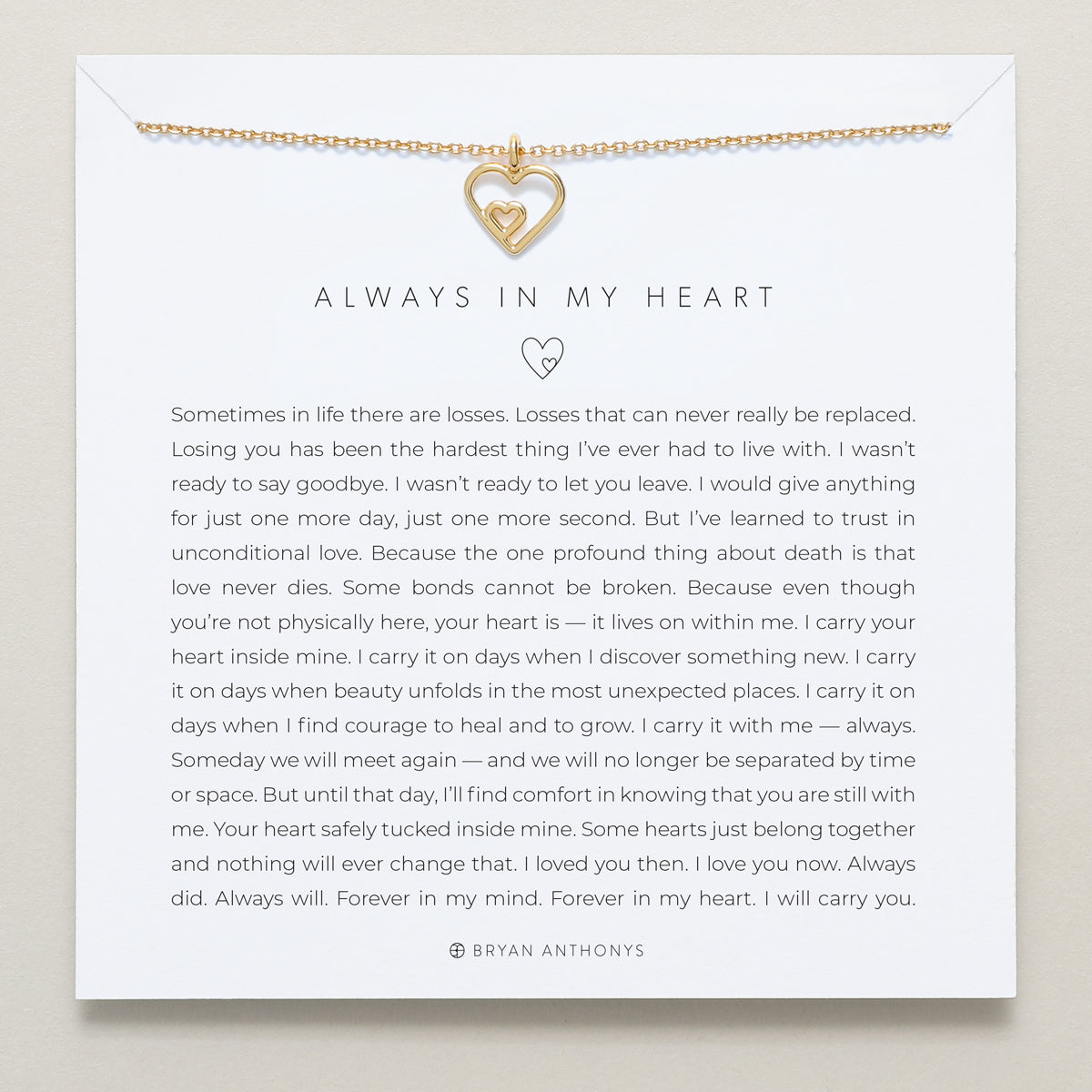 Bryan Anthonys dainty always in my heart memorial death necklace 14k gold