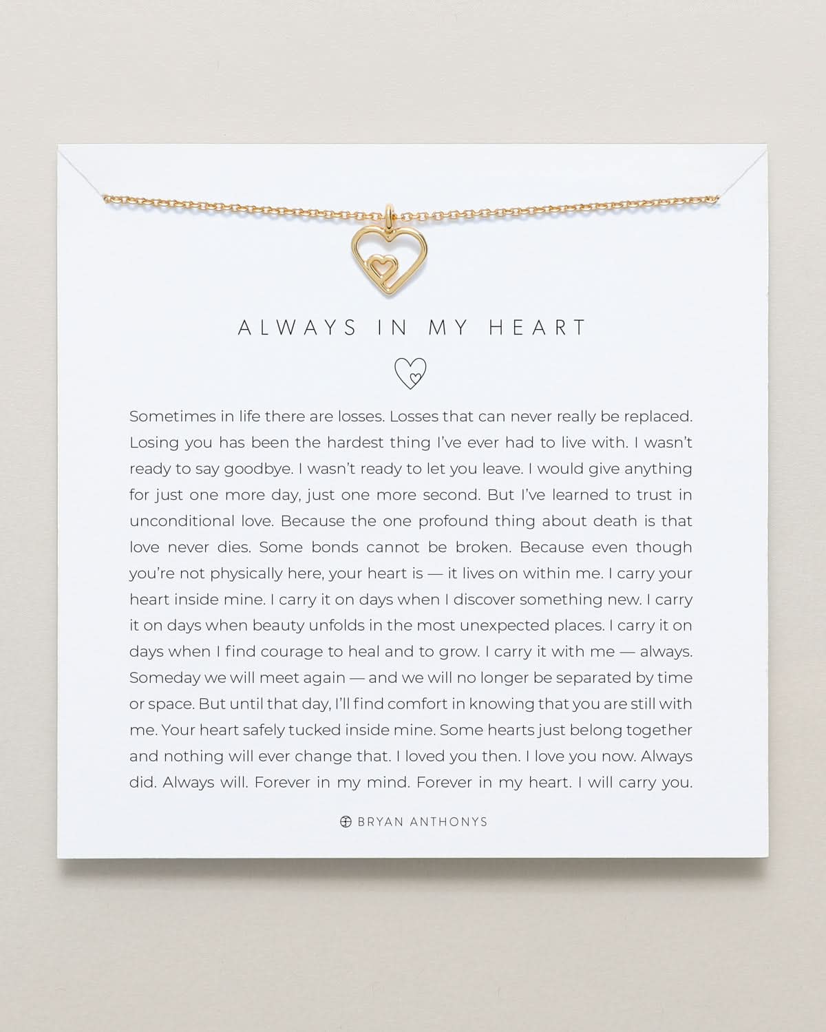 Bryan Anthonys dainty always in my heart memorial death necklace 14k gold