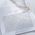 Always In My Heart Necklace showcase in 14k gold on card