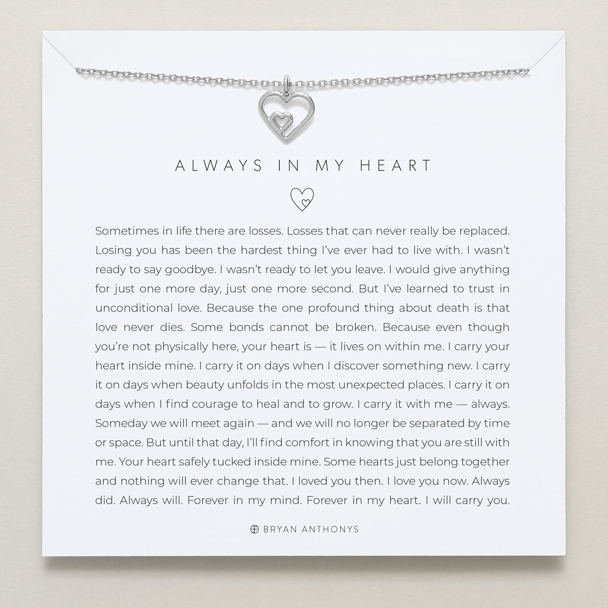 Bryan Anthonys dainty always in my heart memorial death necklace silver