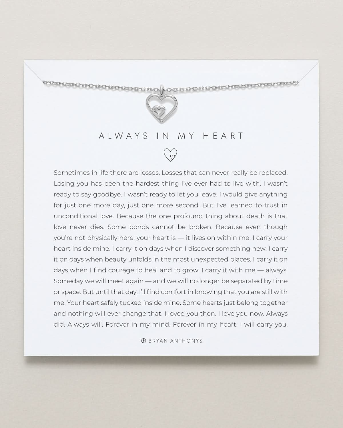 Bryan Anthonys dainty always in my heart memorial death necklace silver