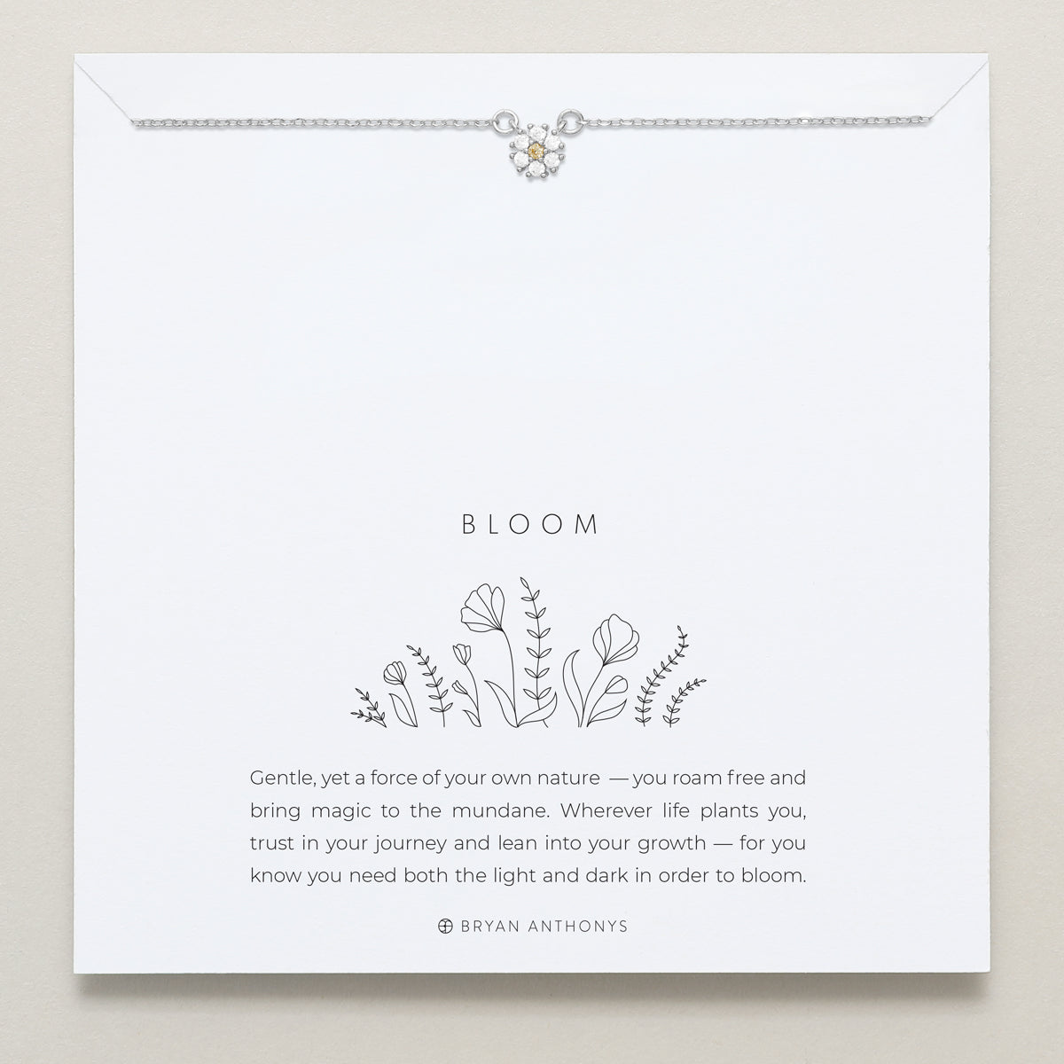 Bryan Anthonys Bloom Silver Clear Dainty Necklace On Card