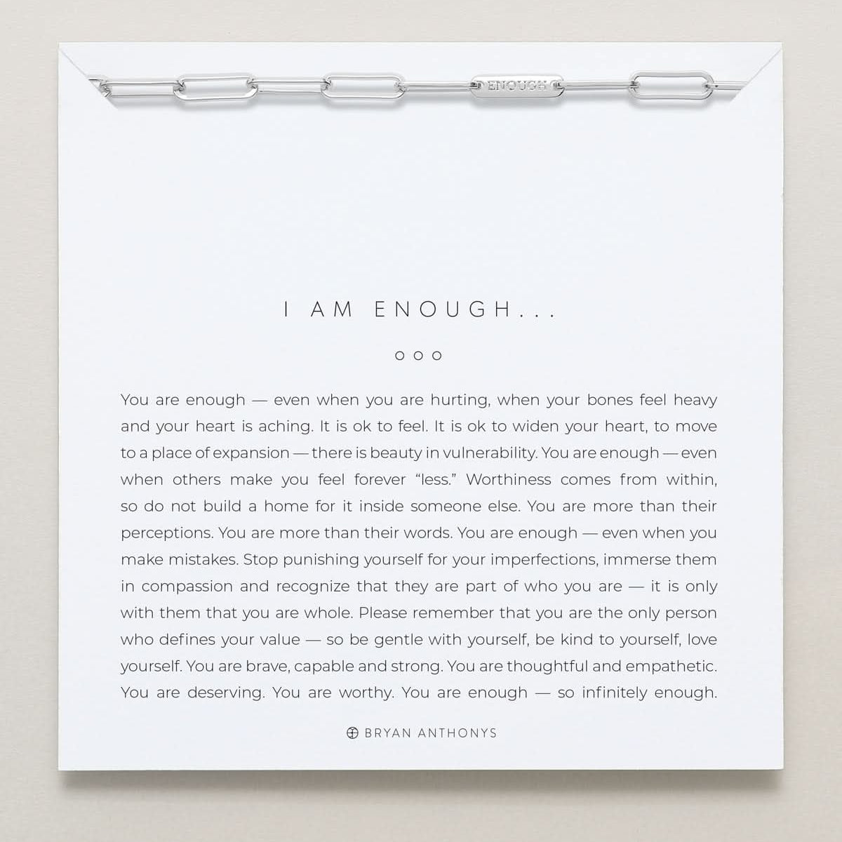 Bryan Anthonys I Am Enough Silver Paperclip Chain Necklace On Card