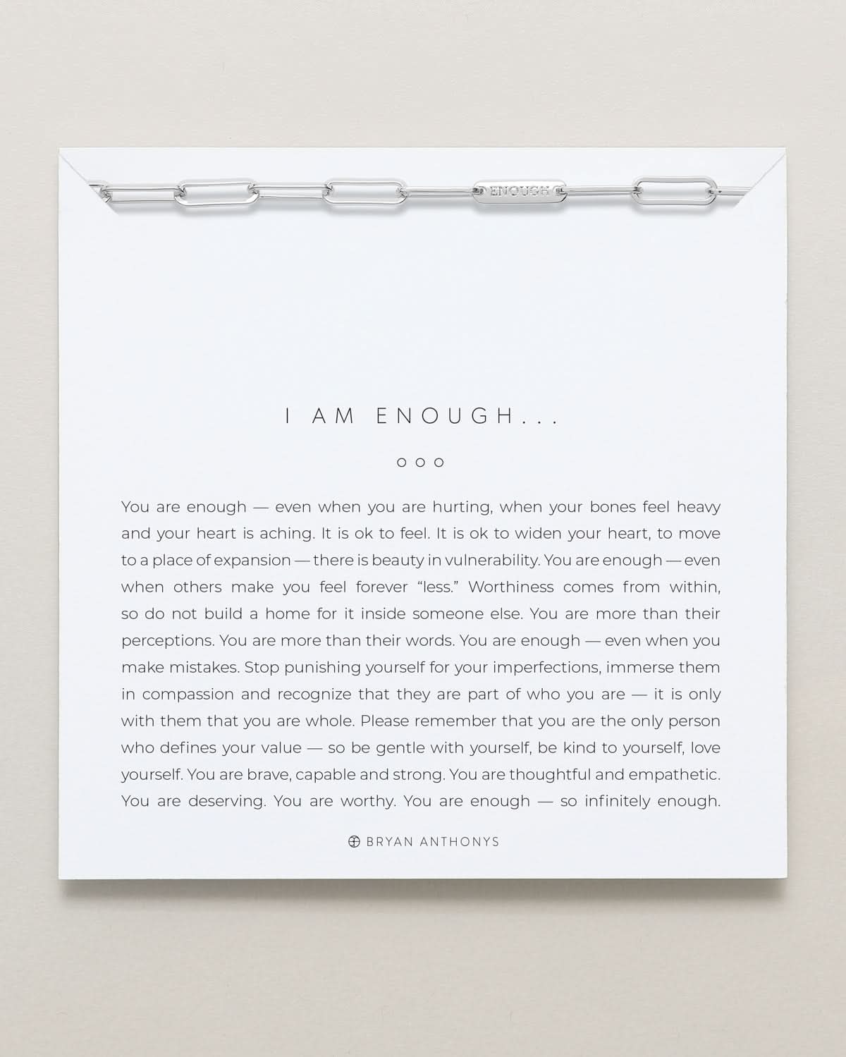 Bryan Anthonys I Am Enough Silver Paperclip Chain Necklace On Card