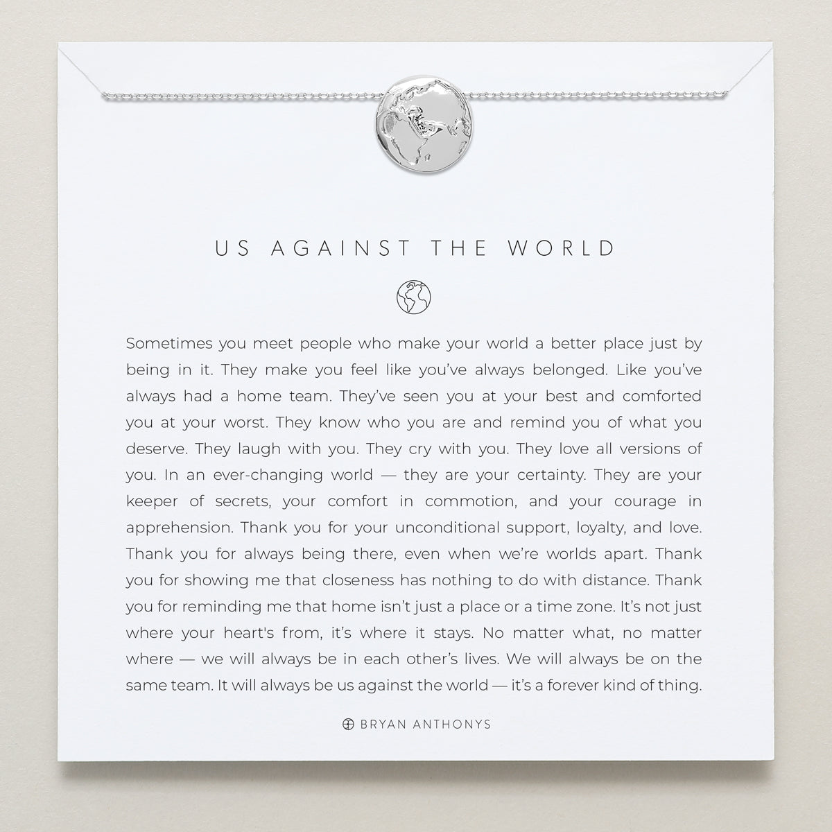Bryan Anthonys Us Against The World Silver Necklace On Card