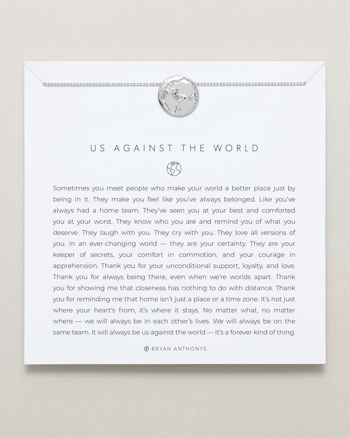 Bryan Anthonys Us Against The World Silver Necklace On Card